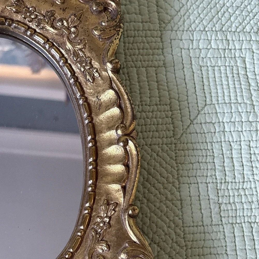 Vintage Ornate Gold Wood Framed Oval Mirror Baroque Rococo 9